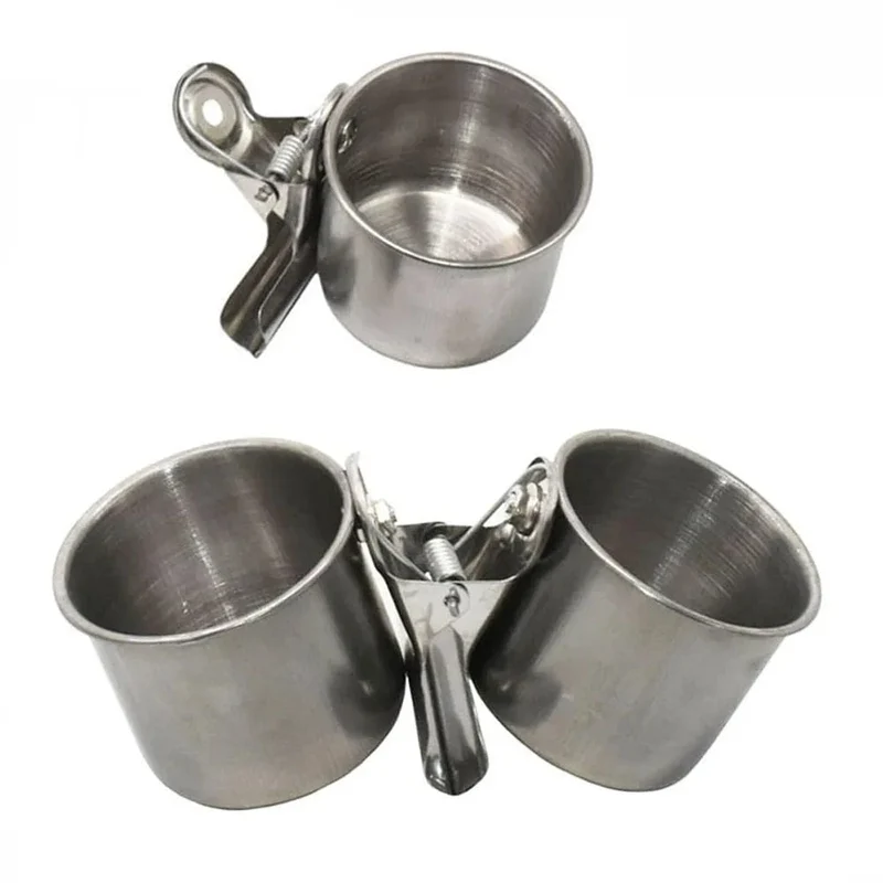 Vogelfütterung Doppelbecher Edelstahl Papageienkäfigständer Vogelfutterspender Box Papageienbecher Schalen Behälter für Futter Wasserfütterung