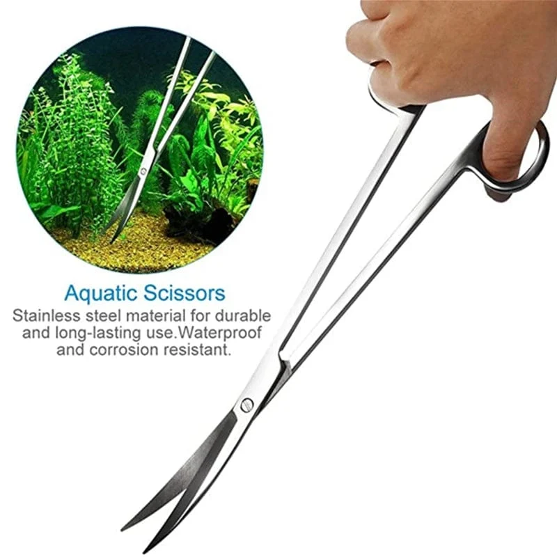 Aquarium-Zubehör, hartes Edelstahl-Aquarium-Werkzeug, Schere, Pinzette, Pflanzen, Wellenschere, Aquarium, Schaufeln, Reinigerzubehör