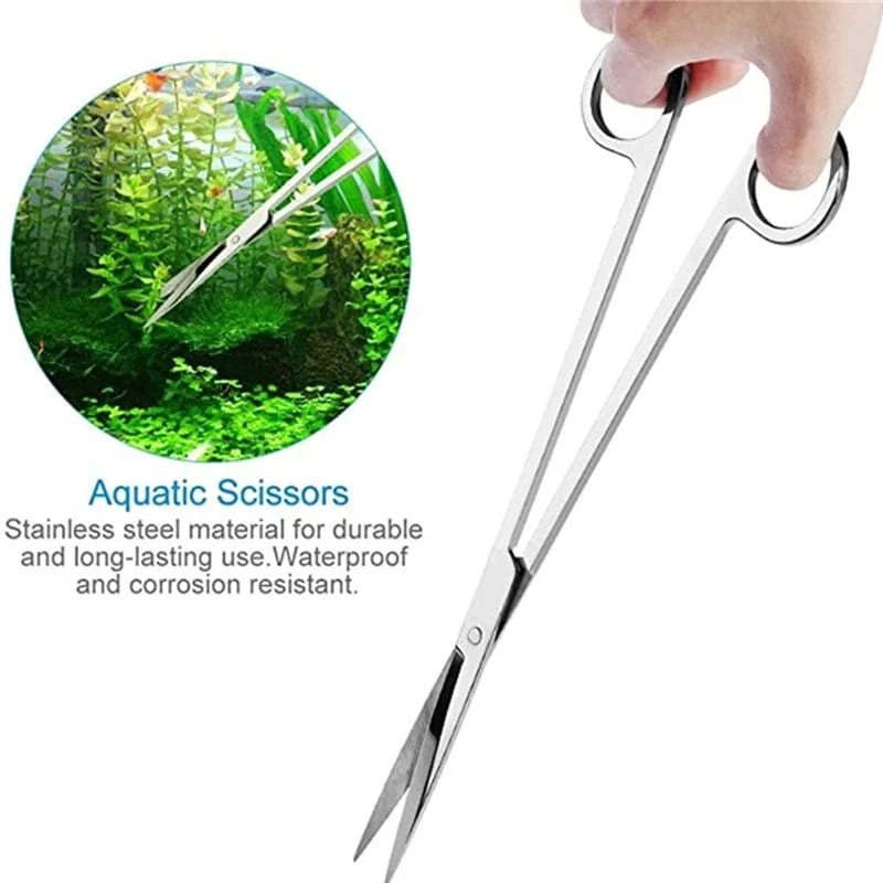 Aquarium-Zubehör, hartes Edelstahl-Aquarium-Werkzeug, Schere, Pinzette, Pflanzen, Wellenschere, Aquarium, Schaufeln, Reinigerzubehör