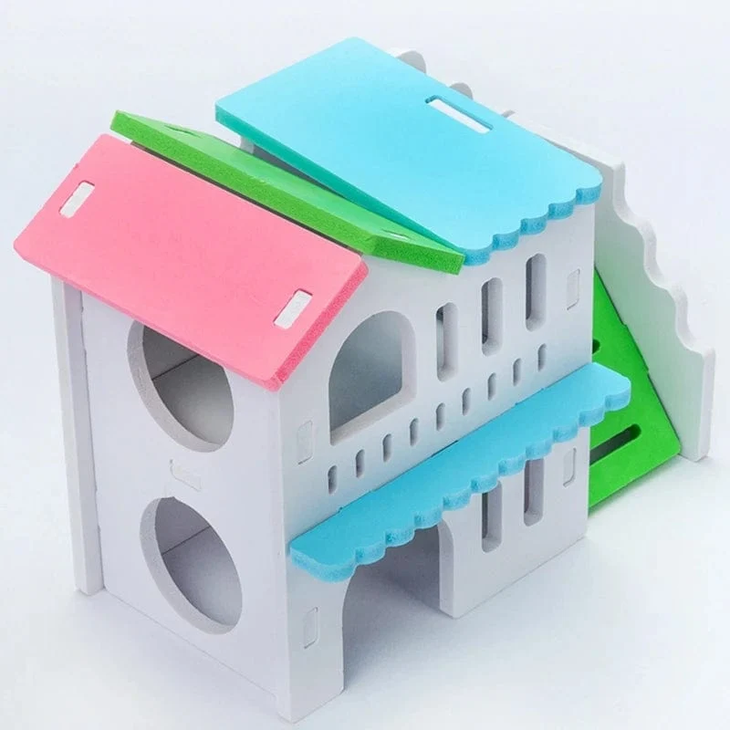 Hamster-Holzhaus, Nistplatz, Kleintiere, farbige Spielhütte, Villa, Kauspielzeug für Zwerghamster, Schlaf, 2 Farben, Rattenkäfig