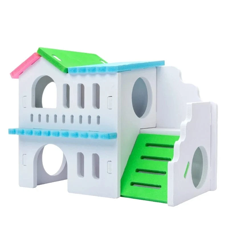 Hamster-Holzhaus, Nistplatz, Kleintiere, farbige Spielhütte, Villa, Kauspielzeug für Zwerghamster, Schlaf, 2 Farben, Rattenkäfig