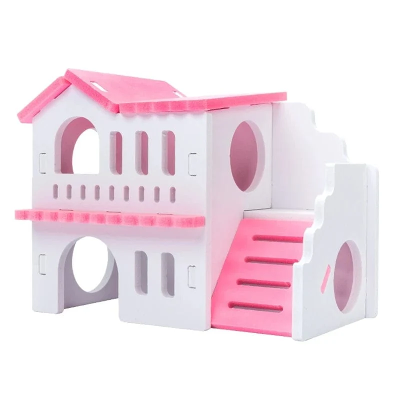 Hamster-Holzhaus, Nistplatz, Kleintiere, farbige Spielhütte, Villa, Kauspielzeug für Zwerghamster, Schlaf, 2 Farben, Rattenkäfig
