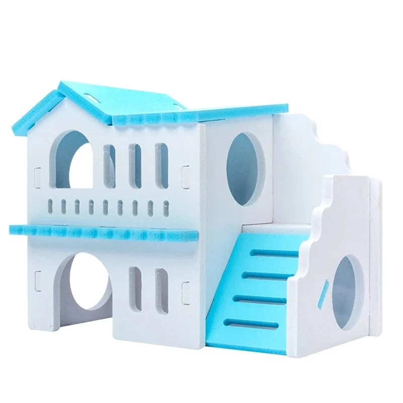 Hamster-Holzhaus, Nistplatz, Kleintiere, farbige Spielhütte, Villa, Kauspielzeug für Zwerghamster, Schlaf, 2 Farben, Rattenkäfig