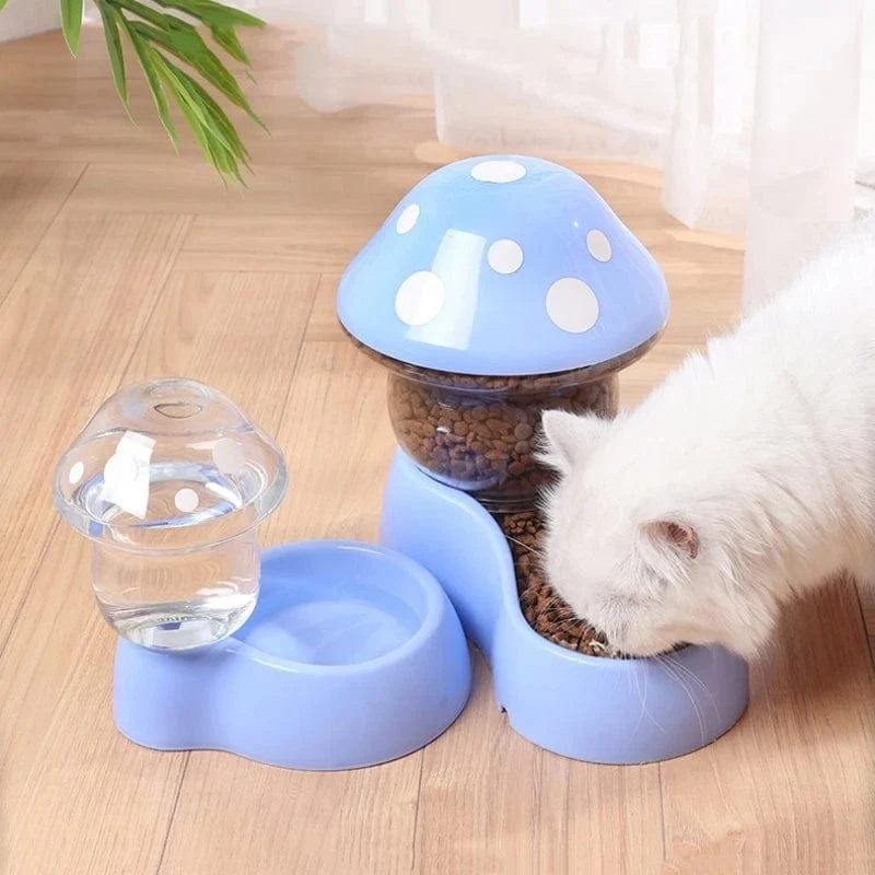 2-teiliges Futternapf-Set für Katzen, automatische Futtertröge und Wasserspender, niedliche Pilzform, Futternapf, Wasserflasche für Katzen, kleine Hunde