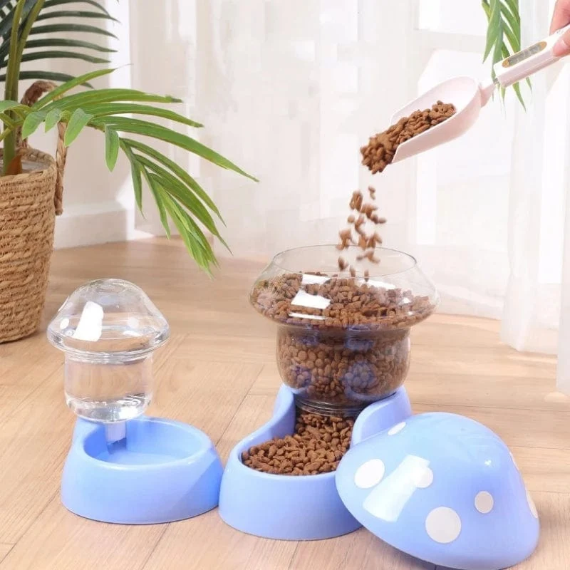 2-teiliges Futternapf-Set für Katzen, automatische Futtertröge und Wasserspender, niedliche Pilzform, Futternapf, Wasserflasche für Katzen, kleine Hunde