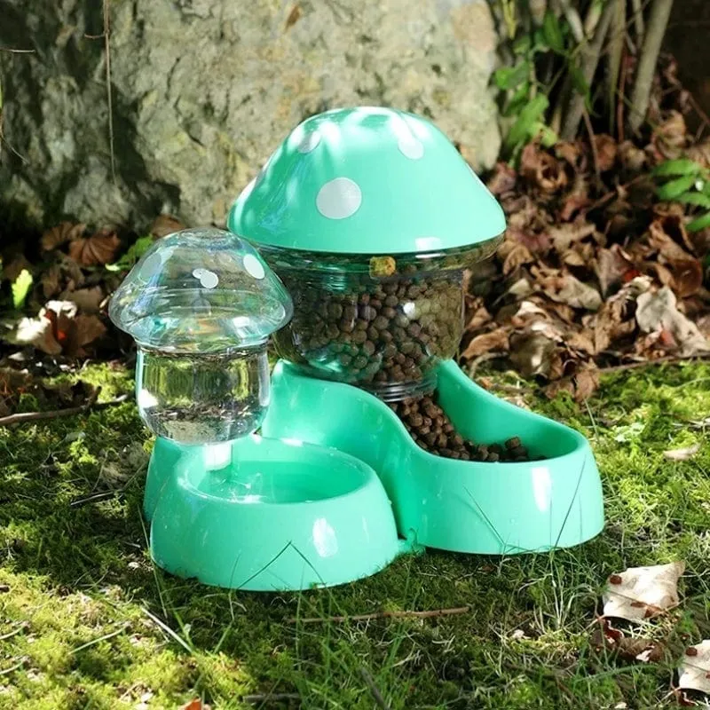 2-teiliges Futternapf-Set für Katzen, automatische Futtertröge und Wasserspender, niedliche Pilzform, Futternapf, Wasserflasche für Katzen, kleine Hunde