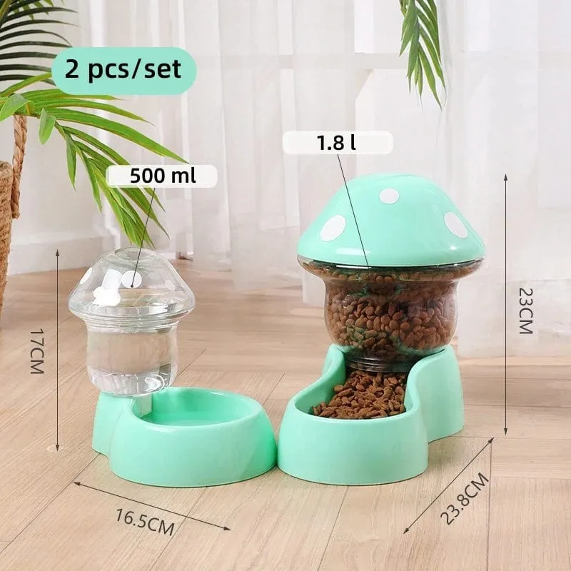 2-teiliges Futternapf-Set für Katzen, automatische Futtertröge und Wasserspender, niedliche Pilzform, Futternapf, Wasserflasche für Katzen, kleine Hunde