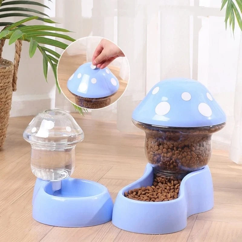 2-teiliges Futternapf-Set für Katzen, automatische Futtertröge und Wasserspender, niedliche Pilzform, Futternapf, Wasserflasche für Katzen, kleine Hunde