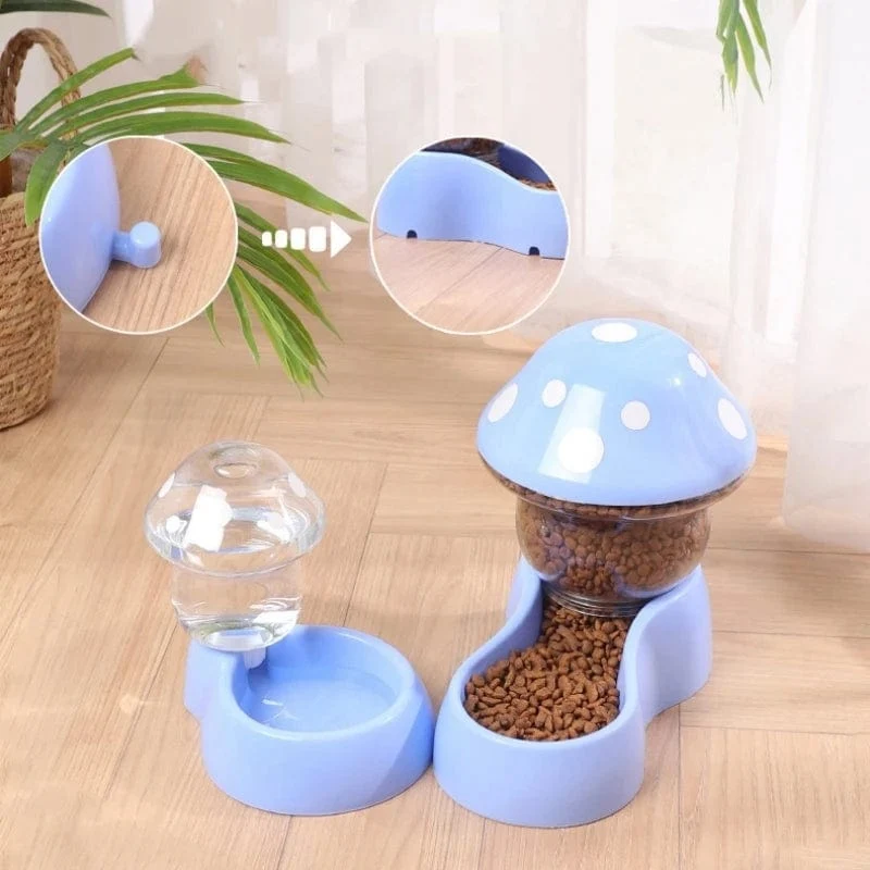 2-teiliges Futternapf-Set für Katzen, automatische Futtertröge und Wasserspender, niedliche Pilzform, Futternapf, Wasserflasche für Katzen, kleine Hunde