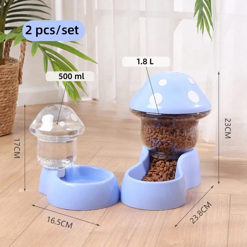 2-teiliges Futternapf-Set für Katzen, automatische Futtertröge und Wasserspender, niedliche Pilzform, Futternapf, Wasserflasche für Katzen, kleine Hunde