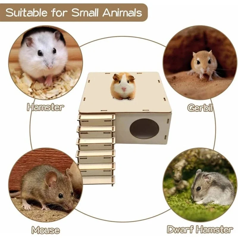 Dawf Hamster-Holzhaus, abnehmbare Dachkletterleiter für Sugar Glider
