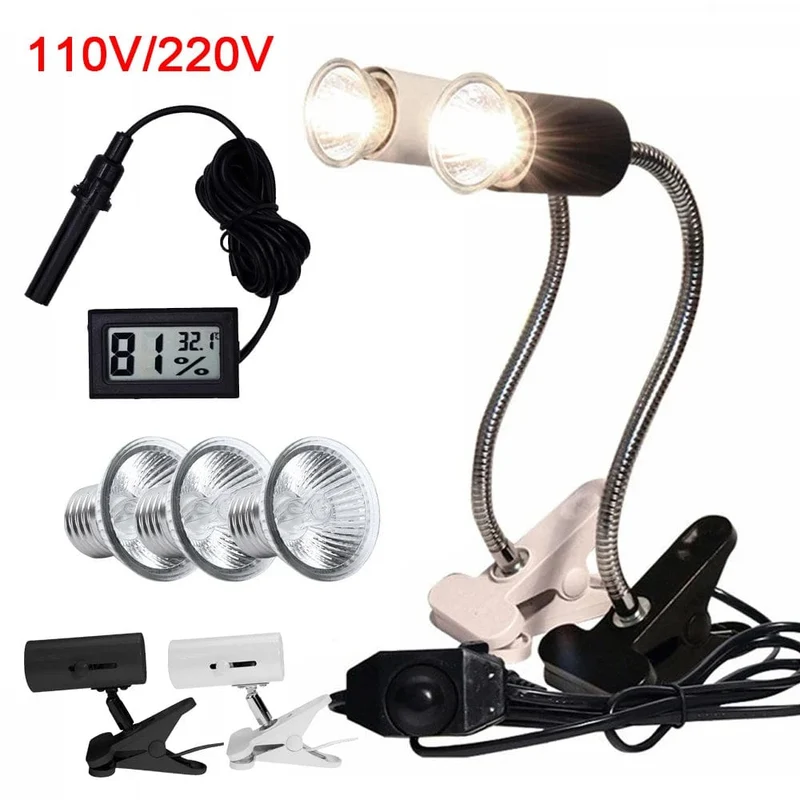 UVA+UVB 3.0 Reptilienlampen-Set, aufsteckbare Lampenfassung, Glühbirne, Thermometer, Hygrometer, Schildkröten, Schildkröten, Eidechsen, Sonnenlicht, Wärmelicht