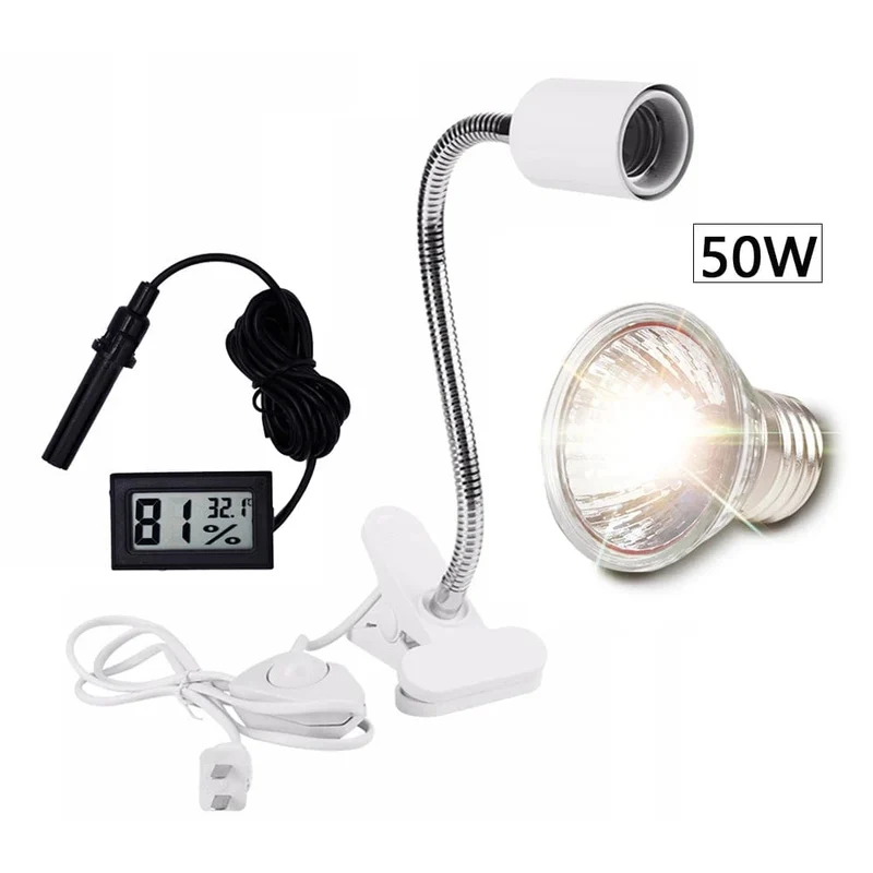 UVA+UVB 3.0 Reptilienlampen-Set, aufsteckbare Lampenfassung, Glühbirne, Thermometer, Hygrometer, Schildkröten, Schildkröten, Eidechsen, Sonnenlicht, Wärmelicht