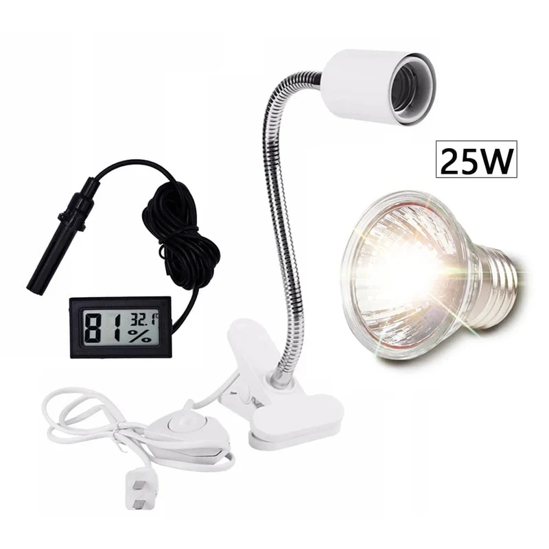 UVA+UVB 3.0 Reptilienlampen-Set, aufsteckbare Lampenfassung, Glühbirne, Thermometer, Hygrometer, Schildkröten, Schildkröten, Eidechsen, Sonnenlicht, Wärmelicht