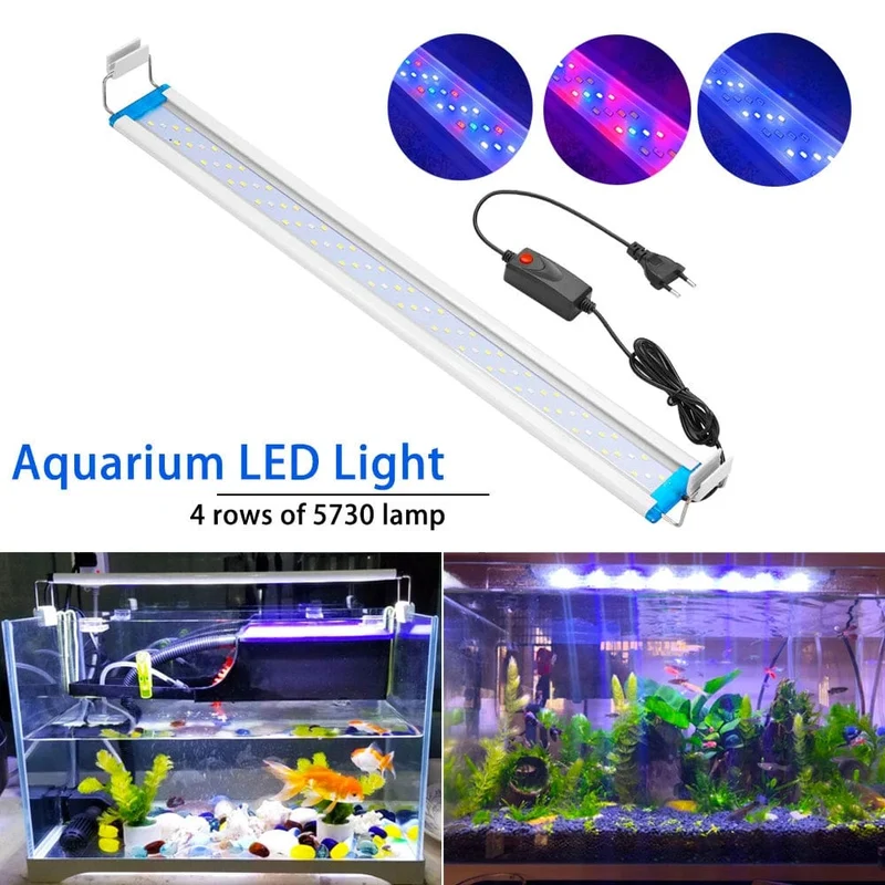 Superschlankes LED-Aquarium-LED-Licht, RGB-Wasserpflanzenlicht, 18–58 cm, ausziehbarer Clip für Aquarien, 90–260 V Farblichter
