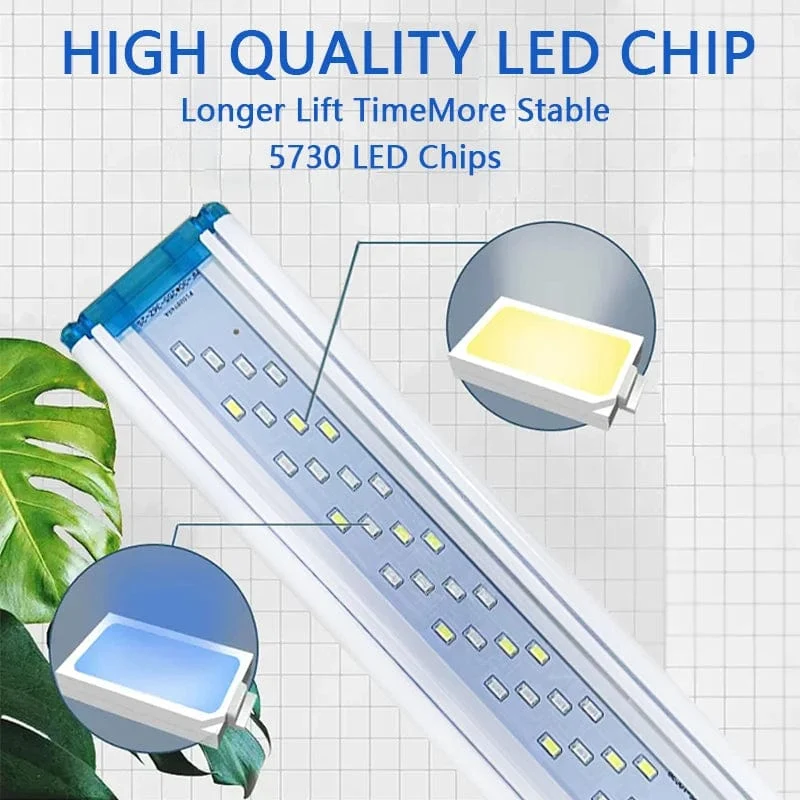 Superschlankes LED-Aquarium-LED-Licht, RGB-Wasserpflanzenlicht, 18–58 cm, ausziehbarer Clip für Aquarien, 90–260 V Farblichter