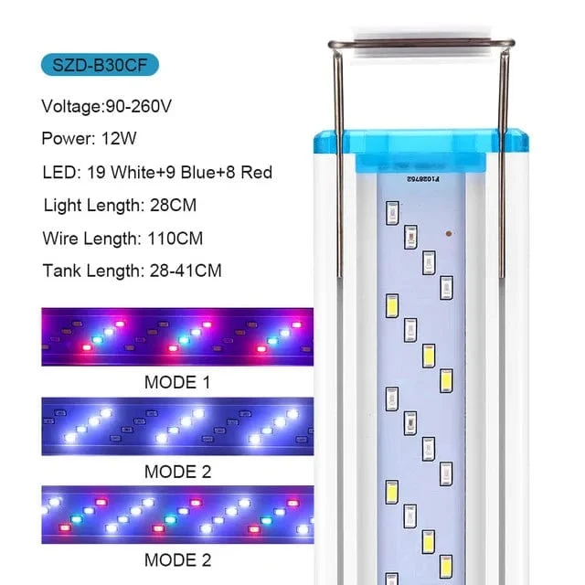 Superschlankes LED-Aquarium-LED-Licht, RGB-Wasserpflanzenlicht, 18–58 cm, ausziehbarer Clip für Aquarien, 90–260 V Farblichter
