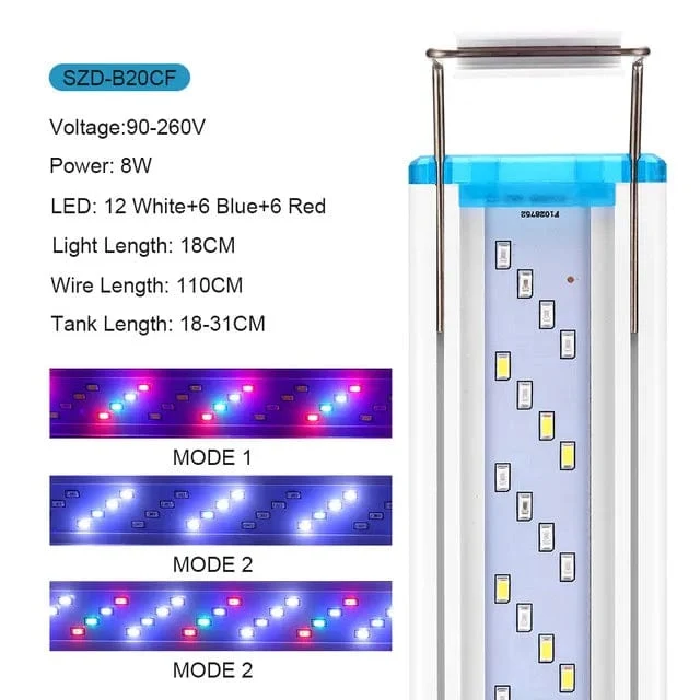 Superschlankes LED-Aquarium-LED-Licht, RGB-Wasserpflanzenlicht, 18–58 cm, ausziehbarer Clip für Aquarien, 90–260 V Farblichter