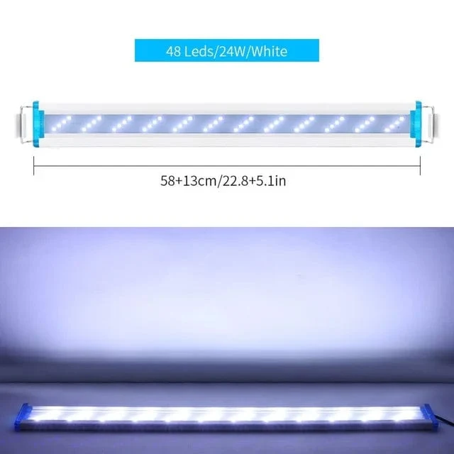 Superschlankes LED-Aquarium-LED-Licht, RGB-Wasserpflanzenlicht, 18–58 cm, ausziehbarer Clip für Aquarien, 90–260 V Farblichter