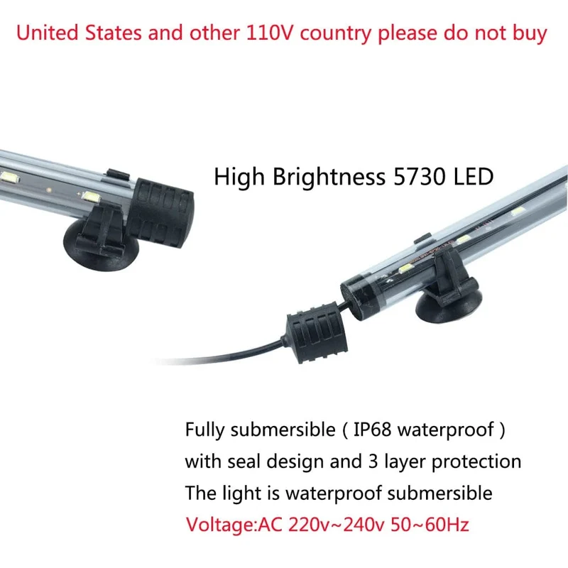 Aquarium Licht LED Wasserdicht Aquarium Licht Unterwasser Fisch Lampe Aquarien Dekor Beleuchtung Pflanzen Lampe 18-58CM 220-240V 5730chip