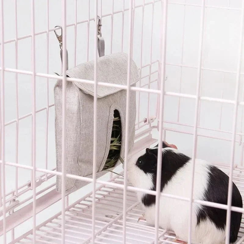 Kaninchen-Heu-Futtersack, hängende Futtersäcke, Einzelloch, einfarbig, für kleine Tiere, Chinchilla-Häschen