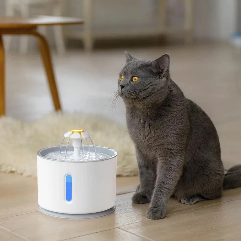 Automatischer Haustier-Katzen-Trinkbrunnen mit LED-Beleuchtung, 5er-Pack Filter, 2.4 l, USB, Hunde, Katzen, stumme Tränke, Futternapf, Trinkspender