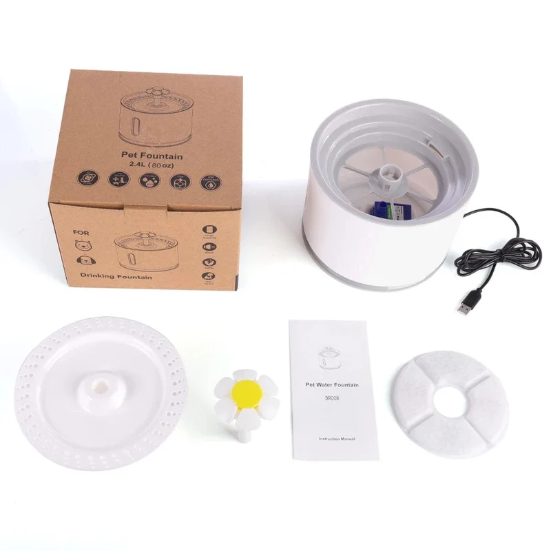Automatischer Haustier-Katzen-Trinkbrunnen mit LED-Beleuchtung, 5er-Pack Filter, 2.4 l, USB, Hunde, Katzen, stumme Tränke, Futternapf, Trinkspender