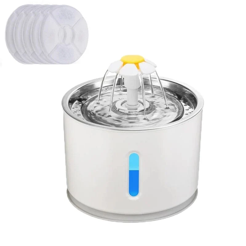 Automatischer Haustier-Katzen-Trinkbrunnen mit LED-Beleuchtung, 5er-Pack Filter, 2.4 l, USB, Hunde, Katzen, stumme Tränke, Futternapf, Trinkspender