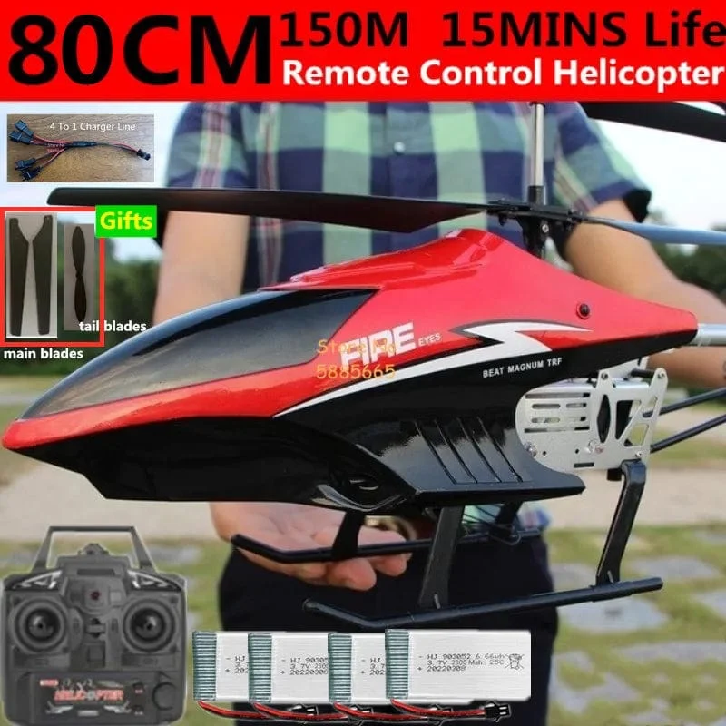 80CM Große Legierung Fernbedienung Hubschrauber Modell Dual Flexible Propeller Anti-Crash LED Bunte Licht Elektrische RC Hubschrauber Spielzeug