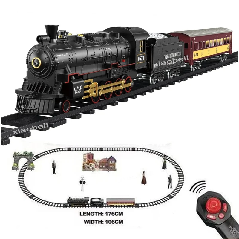 RC Zug Spielzeug Simulation Zug Fernbedienung Retro Dampf Elektrische Stufenlose Geschwindigkeit Control Fernbedienung Rauchen Zug Kinder Spielzeug