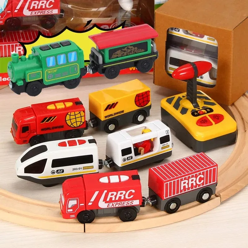 RC Elektrischer Zug Set Fernbedienung Lokomotive Magnetischer Zug Diecast Slot Spielzeug Passend für Holzeisenbahn Eisenbahnschienenspielzeug