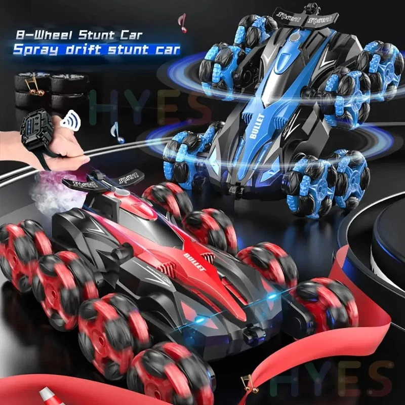 RC-Auto mit acht Rädern, 2.4 G, trendiges Spray, Verdrehen und Flips, Uhr, Fernbedienung, Drift-Stunt-Auto, Spielzeug, Geschenke für Kinder und Erwachsene