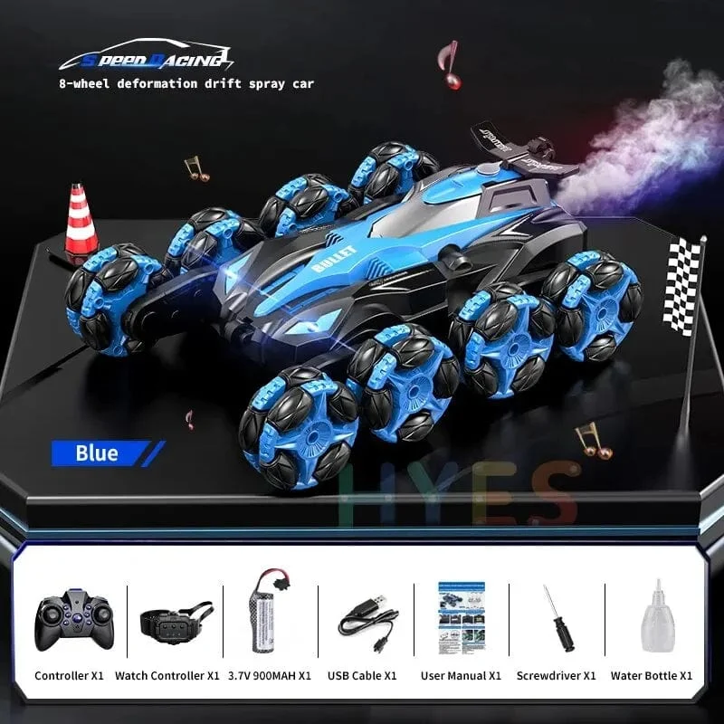 RC-Auto mit acht Rädern, 2.4 G, trendiges Spray, Verdrehen und Flips, Uhr, Fernbedienung, Drift-Stunt-Auto, Spielzeug, Geschenke für Kinder und Erwachsene