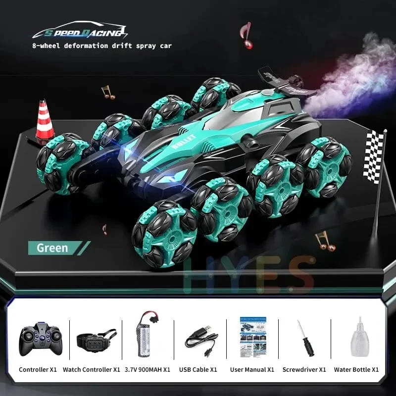 RC-Auto mit acht Rädern, 2.4 G, trendiges Spray, Verdrehen und Flips, Uhr, Fernbedienung, Drift-Stunt-Auto, Spielzeug, Geschenke für Kinder und Erwachsene