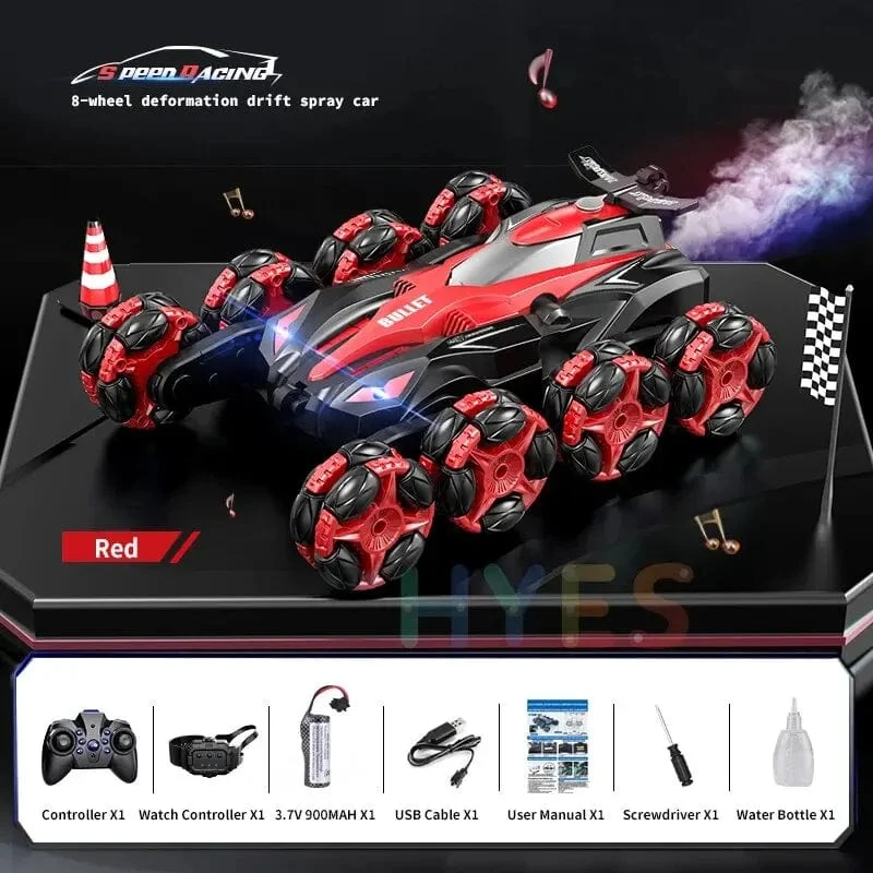 RC-Auto mit acht Rädern, 2.4 G, trendiges Spray, Verdrehen und Flips, Uhr, Fernbedienung, Drift-Stunt-Auto, Spielzeug, Geschenke für Kinder und Erwachsene
