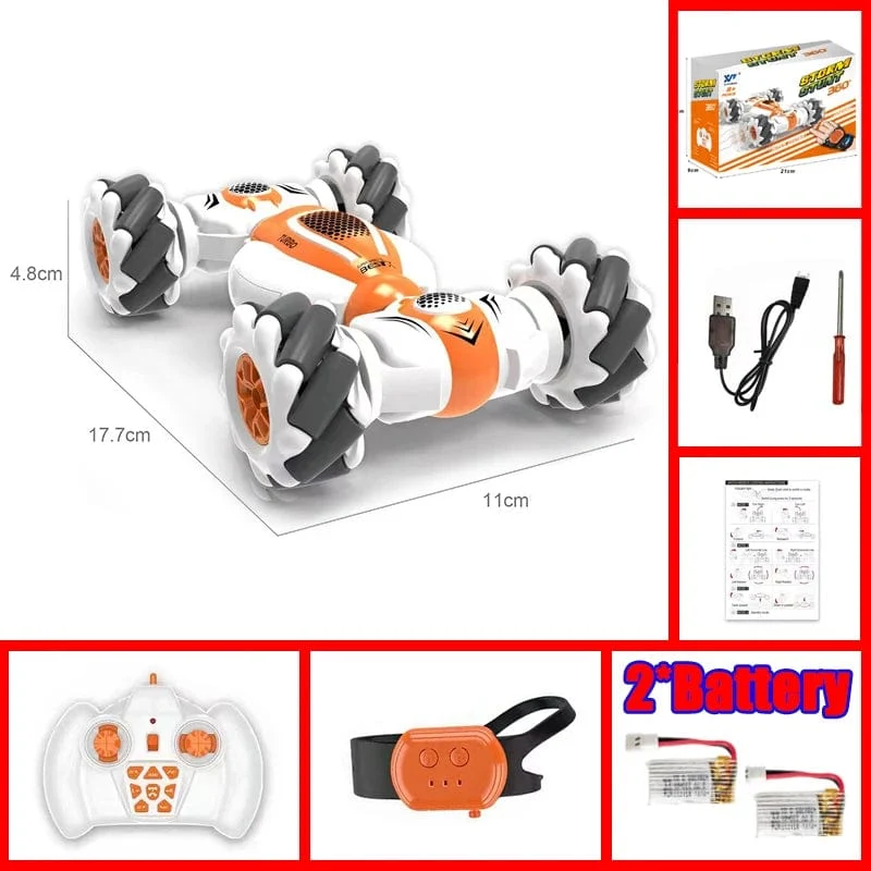 Kleines RC-Stunt-Auto mit Fernbedienung, Uhr, Gestensensor, elektrisches Spielzeug, RC-Drift-Auto, 2.4 GHz, 4WD-Rotation, Geschenk für Kinder und Jungen zum Geburtstag