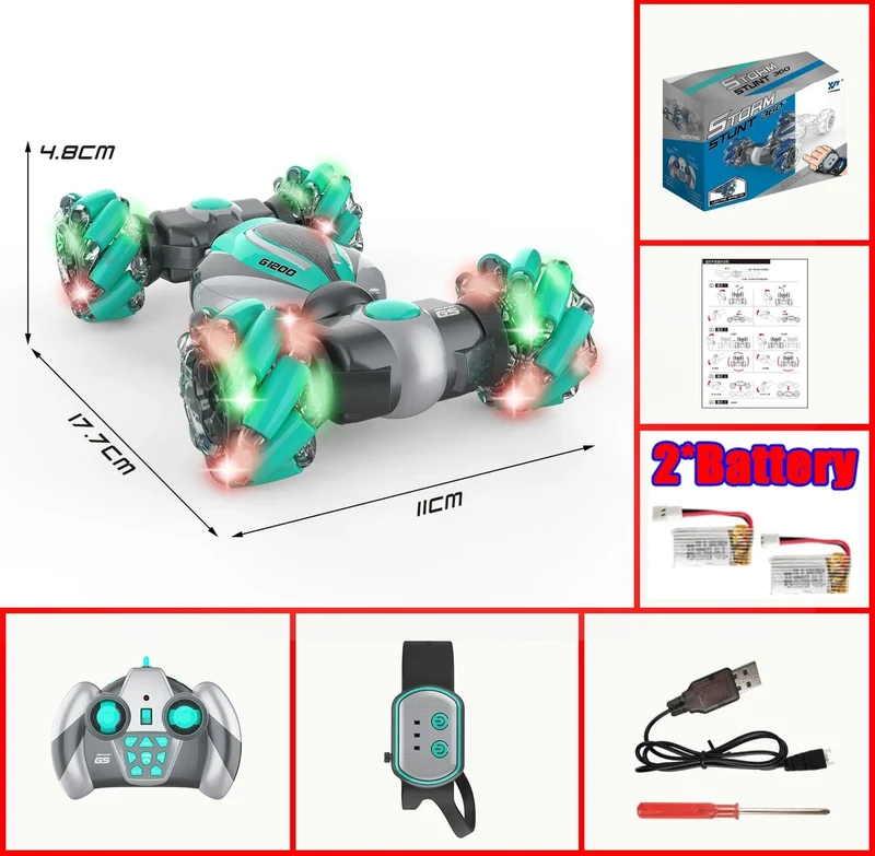 Kleines RC-Stunt-Auto mit Fernbedienung, Uhr, Gestensensor, elektrisches Spielzeug, RC-Drift-Auto, 2.4 GHz, 4WD-Rotation, Geschenk für Kinder und Jungen zum Geburtstag