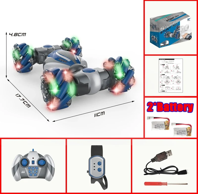 Kleines RC-Stunt-Auto mit Fernbedienung, Uhr, Gestensensor, elektrisches Spielzeug, RC-Drift-Auto, 2.4 GHz, 4WD-Rotation, Geschenk für Kinder und Jungen zum Geburtstag