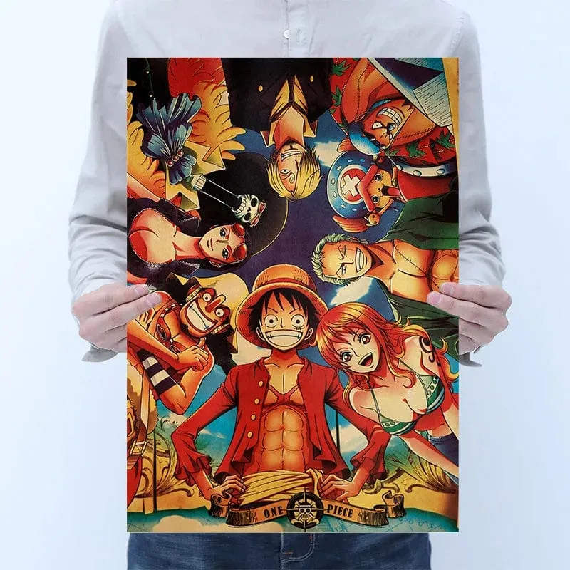 Anime One Piece Poster Dekorative Gemälde Poster Kunst Vintage Kraftpapier Bild Wandaufkleber Kind Wohnzimmer Dekoration