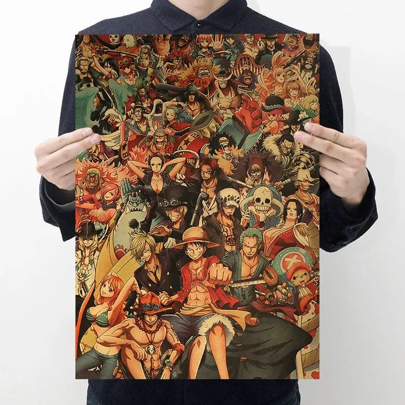 Anime One Piece Poster Dekorative Gemälde Poster Kunst Vintage Kraftpapier Bild Wandaufkleber Kind Wohnzimmer Dekoration