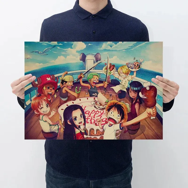 Anime One Piece Poster Dekorative Gemälde Poster Kunst Vintage Kraftpapier Bild Wandaufkleber Kind Wohnzimmer Dekoration