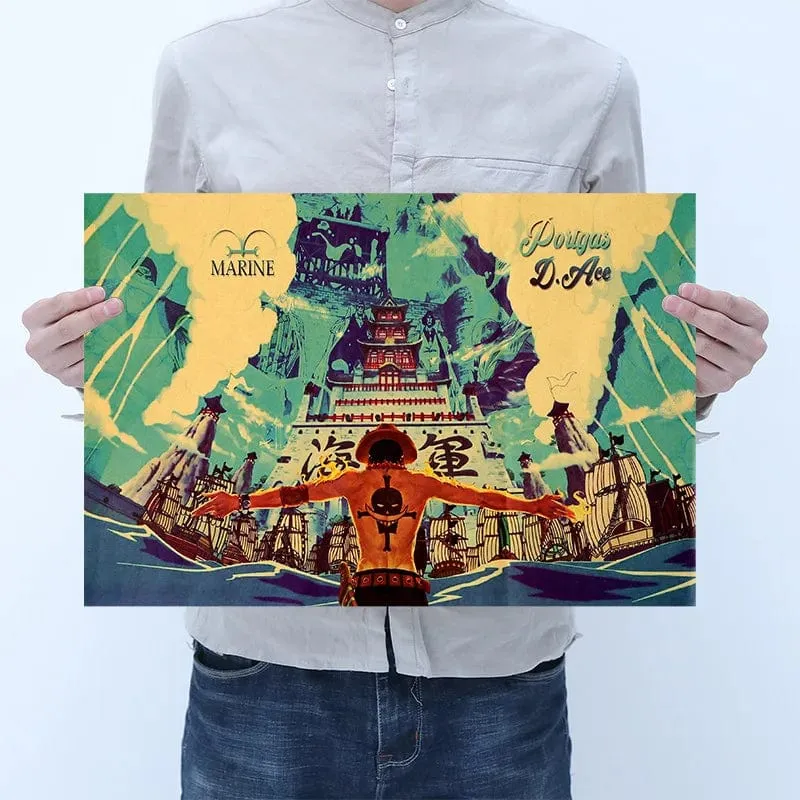 Anime One Piece Poster Dekorative Gemälde Poster Kunst Vintage Kraftpapier Bild Wandaufkleber Kind Wohnzimmer Dekoration