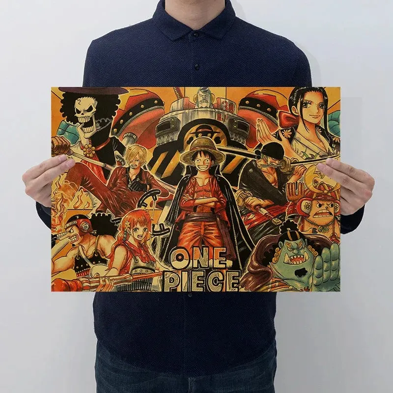 Anime One Piece Poster Dekorative Gemälde Poster Kunst Vintage Kraftpapier Bild Wandaufkleber Kind Wohnzimmer Dekoration