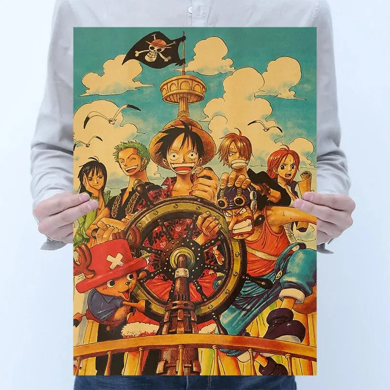 Anime One Piece Poster Dekorative Gemälde Poster Kunst Vintage Kraftpapier Bild Wandaufkleber Kind Wohnzimmer Dekoration