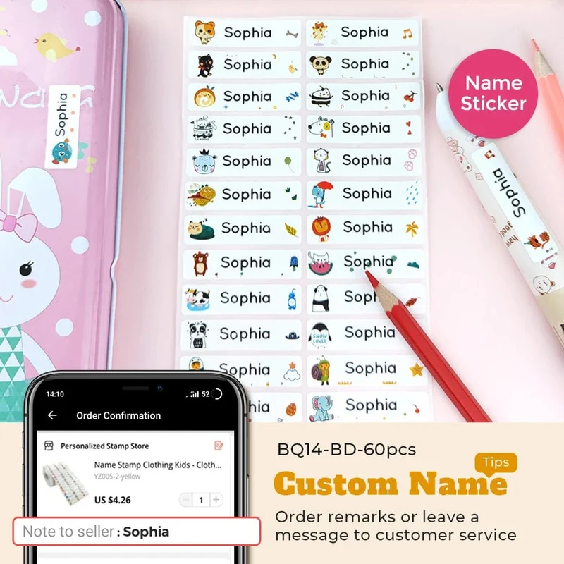 Cartoon Dinosaurier Namensstempel für Kleidung Personalisiert für Studentenkleidung Kapitel Kinder Kawaii Namensaufkleber Geschenk