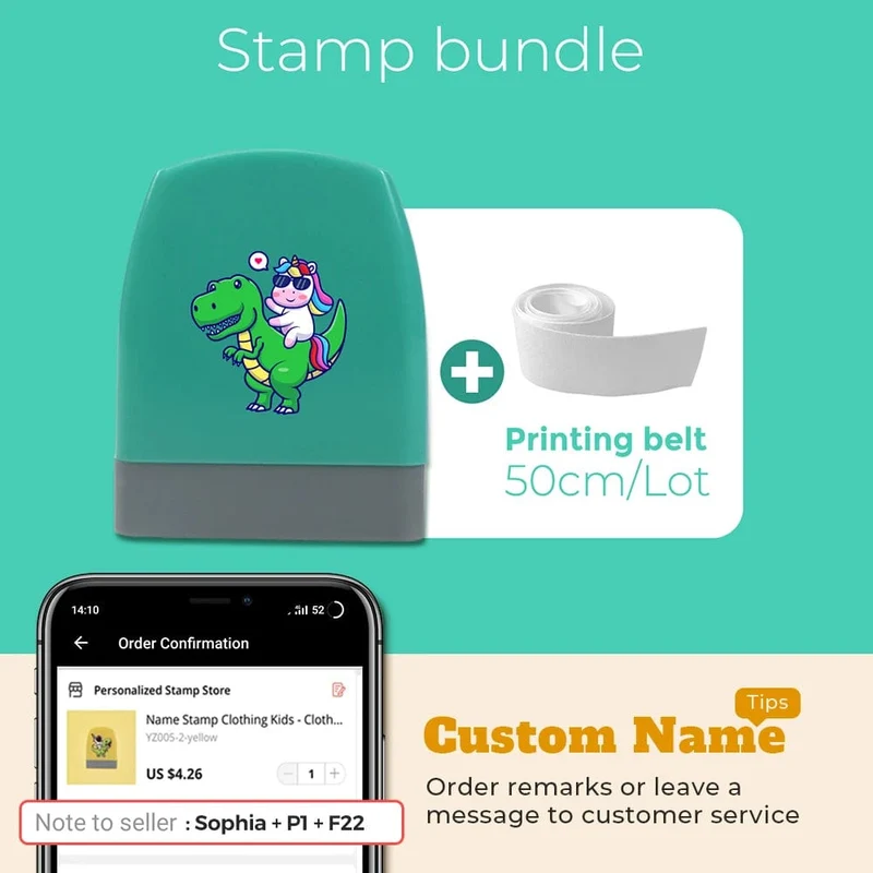 Cartoon Dinosaurier Namensstempel für Kleidung Personalisiert für Studentenkleidung Kapitel Kinder Kawaii Namensaufkleber Geschenk