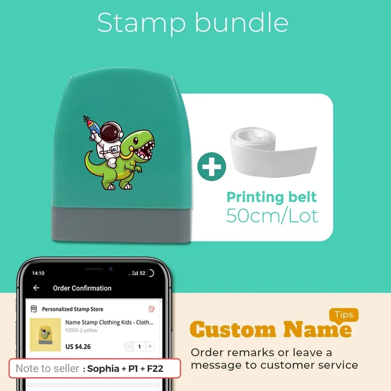 Cartoon Dinosaurier Namensstempel für Kleidung Personalisiert für Studentenkleidung Kapitel Kinder Kawaii Namensaufkleber Geschenk