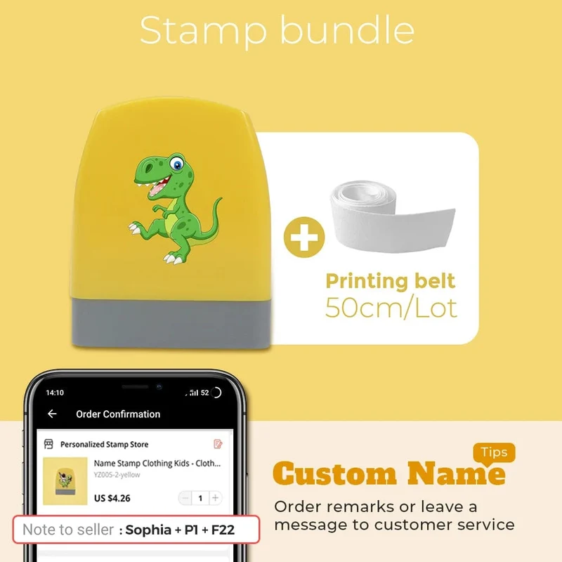 Cartoon Dinosaurier Namensstempel für Kleidung Personalisiert für Studentenkleidung Kapitel Kinder Kawaii Namensaufkleber Geschenk