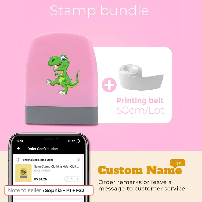 Cartoon Dinosaurier Namensstempel für Kleidung Personalisiert für Studentenkleidung Kapitel Kinder Kawaii Namensaufkleber Geschenk