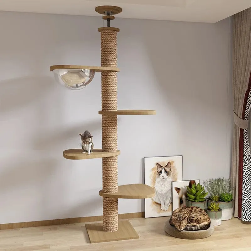 Hölzernes Katzenbaumhaus, multifunktionales Haustiermöbel, Kätzchen-Kletterspielzeug, Katzenkratzbäume, Katzenturm, weiches Flanell-Hängemattenbett